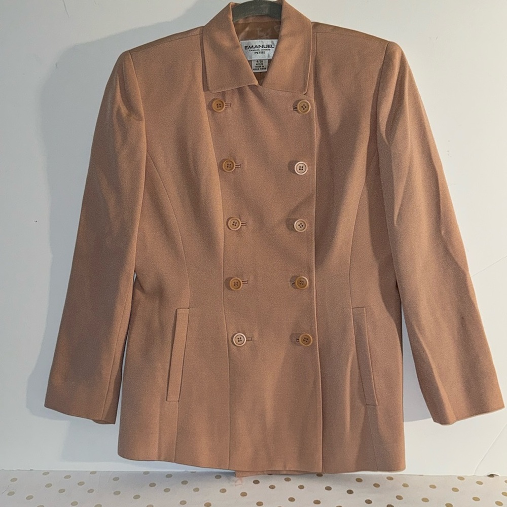 Emanuel Ungaro Petite Tan Wool Blend Peacoat Blazer Size 4
